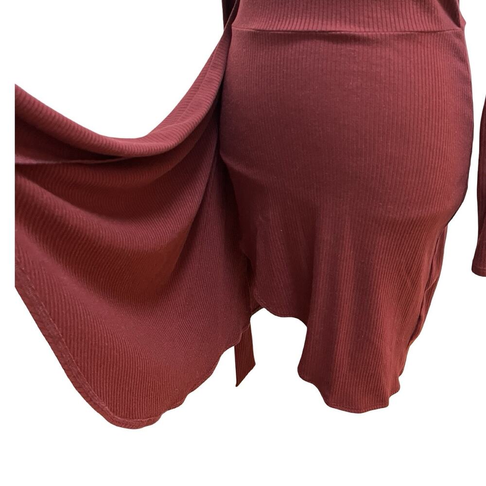 Reformation Jeans Julie Ribbed Wrap Mini Dress Size M Merlot Red Long Sleeve - Picture 2 of 7